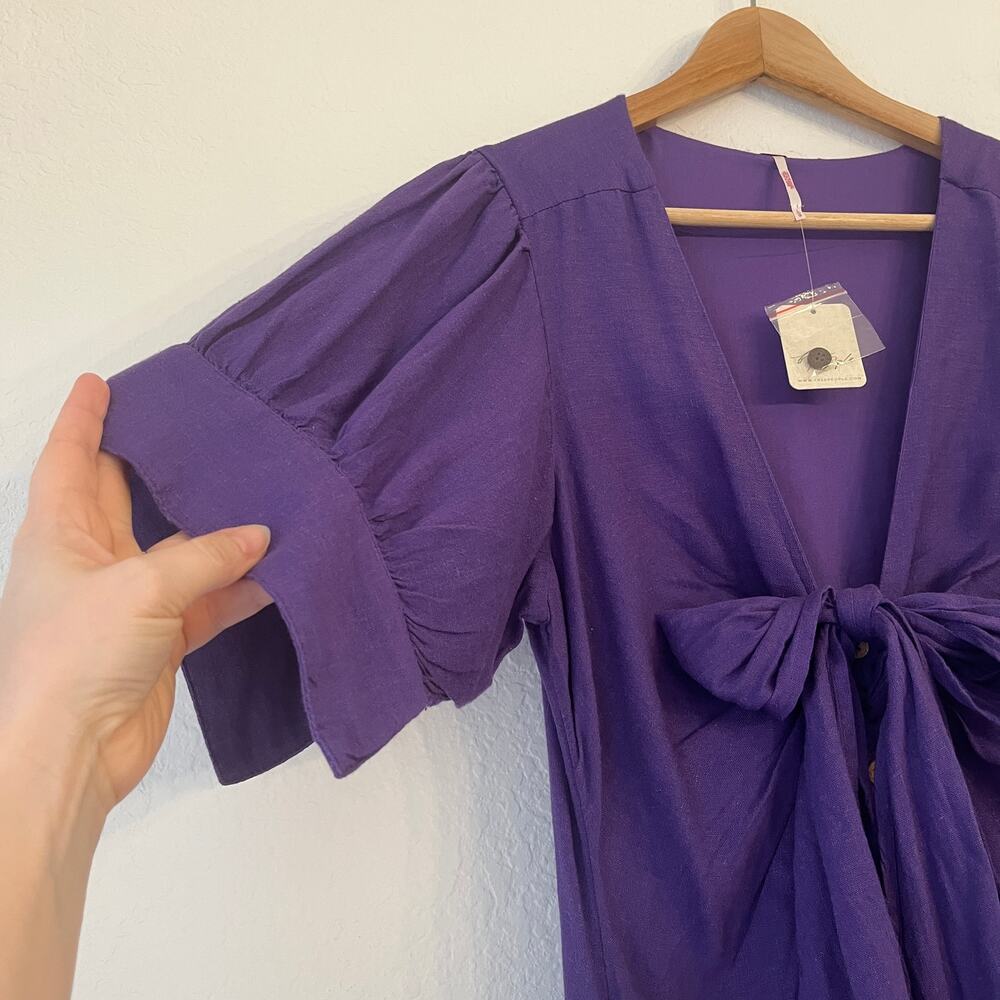 NWT Free People Vintage Summer Midi Dress Sz L Fits M Linen Blend Button Purple - Picture 4 of 16